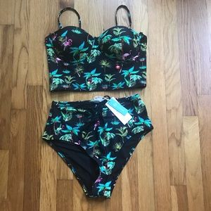 coconut palm and flamingo print bikini